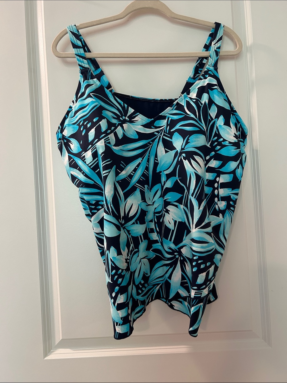 Lands' End Teal and Navy Floral Tankini